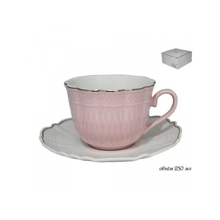 A cup with a saucer Lenardi, 250 ml, pink color