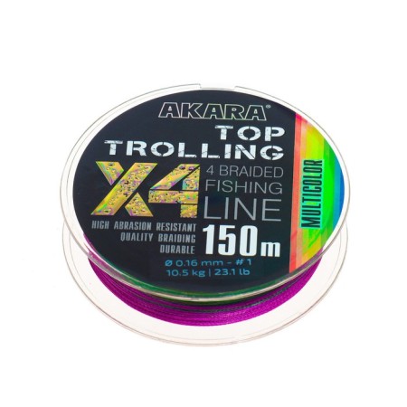 AKARA TOP Trolling X4 cord, diameter 0.16 mm, test 10.5 kg, 150 m, multicolor