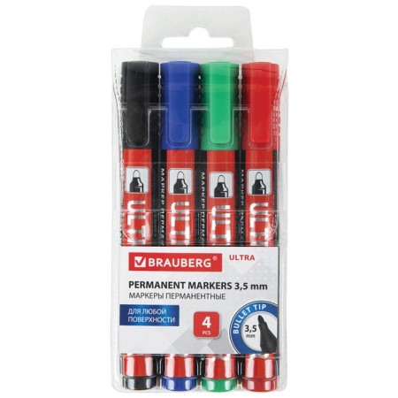 A set of permanent markers 4 -cv 3.5 mm Brauberg Ultra Marker, round 152208