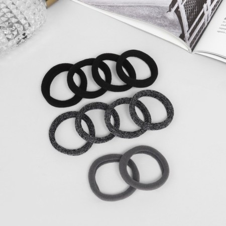 Hair elastic band "Cindy" (set 10 pcs) fog, 4.5 cm, gray-black-1