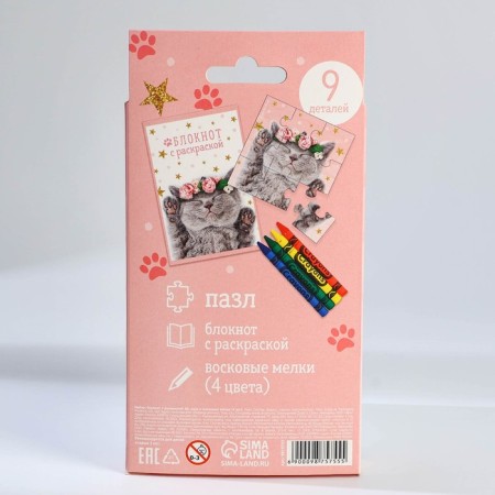 Set: notebook - coloring, crayons 4 pcs. "Cat"-11