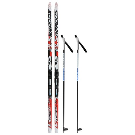 Ski kit: plastic skis 150 cm without notches, fiberglass sticks 110 cm, SNS mounts, MIX color-13