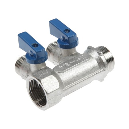 Collector "STM", 3/4 "X1/2", external thread, 2 outputs, with ball valves, nickel.-1
