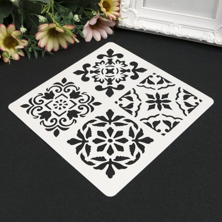 Stencil plastic "Tiles azulezh 4 drawings" 15x15 cm-1