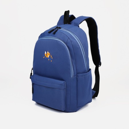Youth backpack from textiles, 2 parts on lightning, 3 pockets, blue color-2