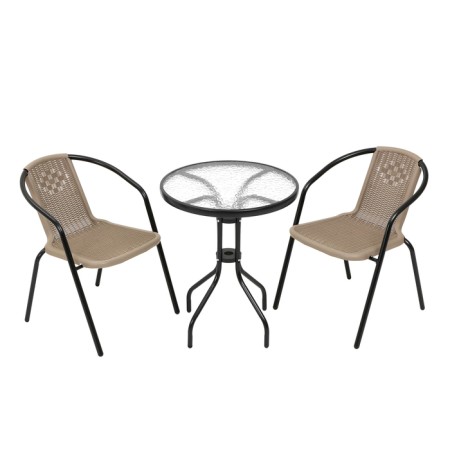 Set of garden furniture: table, 2 stools, beige
