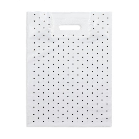 Polyethylene package with a cut with a reinforced handle, black "peas" 30 x 40 cm, 50 μm