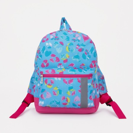 Baby backpack on a zipper, an external pocket, a reflective strip, blue color-4