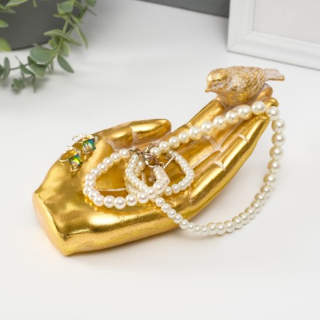Standing interior polystone "Bird in the palm" gold 19.5x9.3x9.5 cm-1
