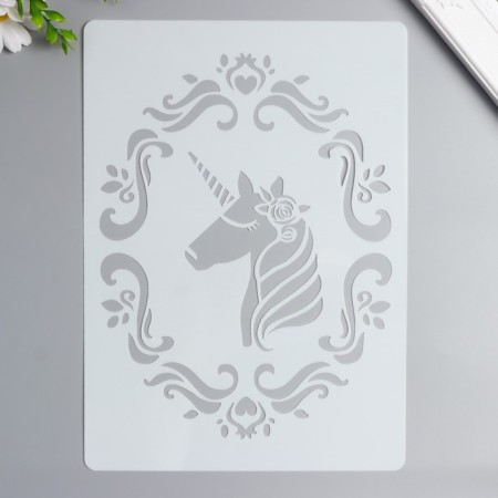 Stencil plastic "Unicorn in the frame" 29.7x21 cm