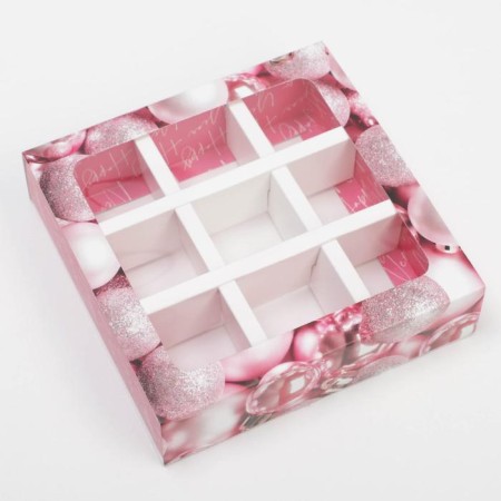 Box for 9 sweets with “cozy moments” cells 14.5 x 14.5 x 3.5 cm, New Year-2