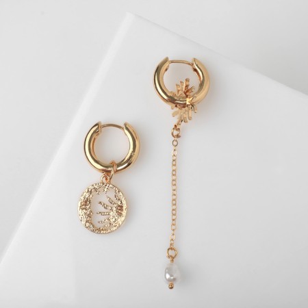 Earrings with the removable element "Transformer" sun, white color in gold-1