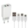 Set for charging 3 in 1 Luazon UC-14, SZU 2xUSB, 2A, MicroUSB/Type-C/Lightning, White