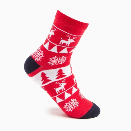 Women's socks "Patterns and deer" color red, size 23-25
