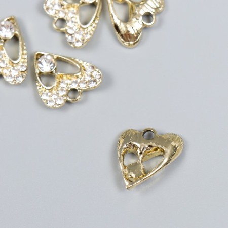 Decor for creativity metal, rhinestones "Figure heart" gold 1.5x1.9 cm-1