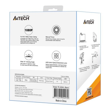 Camera Web A4Tech PK-935HL Black 2MPIX (1920x1080) USB2.0 with a microphone-6
