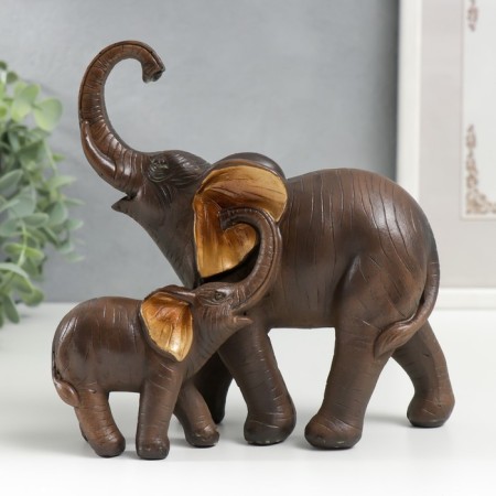 Souvenir Polystone "Elephant African Brown with Elephant" Golden ears 17.5x17.5x8 cm