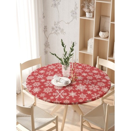 The tablecloth “Christmas snowflakes”, round, oxford, elastic band, size 140x140 cm, diameter 105-120 cm-2