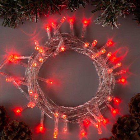 Garland “thread” 5 m, IP20, transparent thread, 50 LED, red glow, 8 modes, 220 V