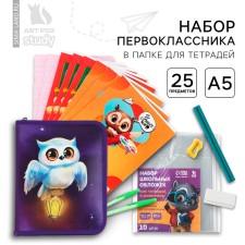 A set of a first -grader in the folder for notebooks of 25 items “September 1: folder of an excellent student. Owl