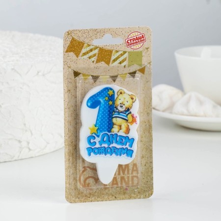 Candle for cake the number "Bear with a gift" Blue "1, 6.5 cm-1