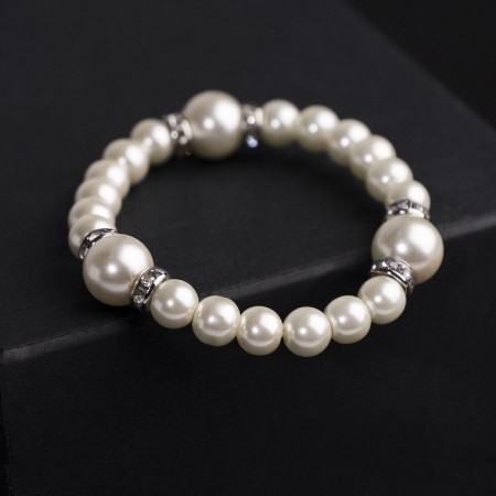 Bracelet Pearl "Bride" with rhinestones, ball No. 8,16, milk color, d = 5.5 cm-4