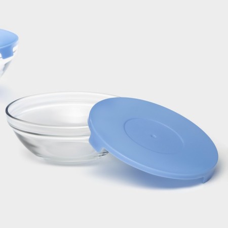 A set of glass salad bowls “Classic” with lids, 5 objects: 900/500/350/200/130 ml, blue color-3