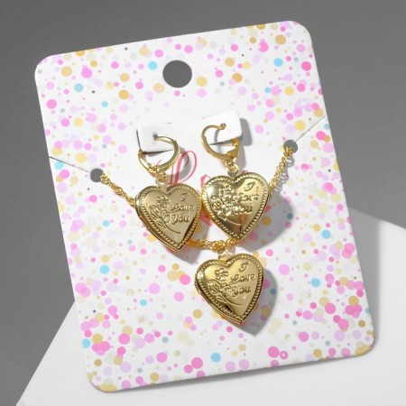 Set 2 objects: earrings, pendant "Heart" love, color gold, 41 cm