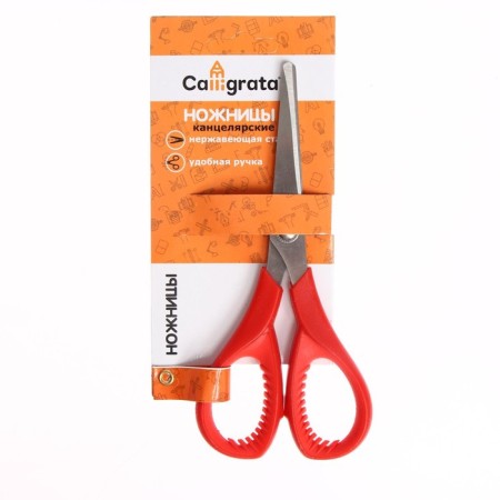 Office scissors 15 cm, plastic handles with rubber inserts, mix-1