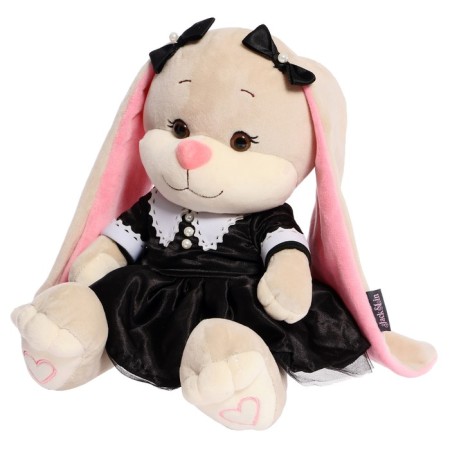 Soft toy "Bunny Lin", in a fashionable black dress with a white collar ", 25 cm-1