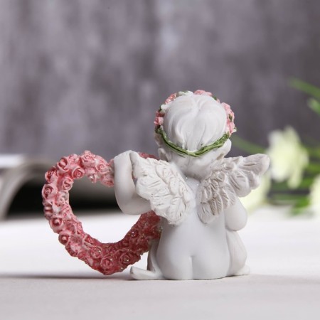 Figure Polystone "Angel with a Healthcare frame from roses" 6.2x7.6x4 cm-2