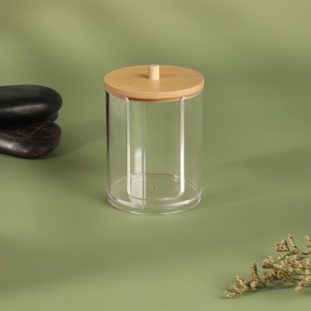 Organizer for storing cotton pads "Bamboo", with a lid, 7 × 7 × 10.1 cm, the color is transparent/brown-2