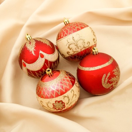 Set of balls plastic D-8 cm, 4 pcs "Tsarist patterns" red