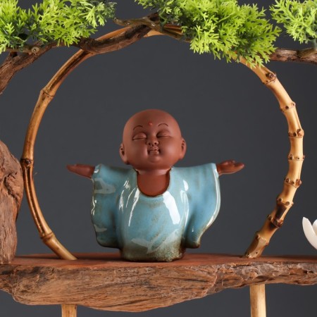 Souvenir tree, porcelain "Little Buddha in Blue" with a stand for incense 35x35x9.5 cm-5