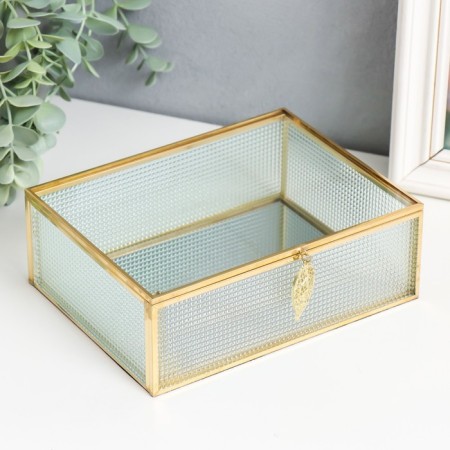 Casket glass with a metal frame "Rectangular. Squares" 18.5x14x6.5 cm
