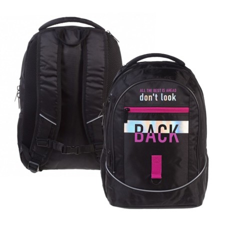 Youth backpack 42 x 30 x 20 cm, ergonomic back, Hatber Street, Don’t look Back, black NRK_90094