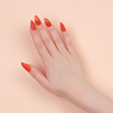 Patch nails, 24 pcs, with adhesive plates, almond shape, coral color-12