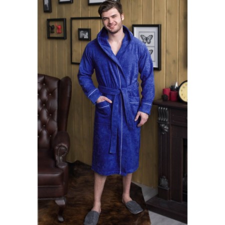 Male bathrobe, hood+Kant, size 50, blue, maer
