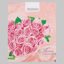Pink roses package, plastic with a cut pen, 38x47 cm, 60 μm
