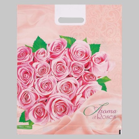 Pink roses package, plastic with a cut pen, 38x47 cm, 60 μm