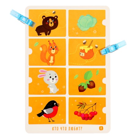 IQ reusable cards "Funny animals", with clothespins, 4+-1