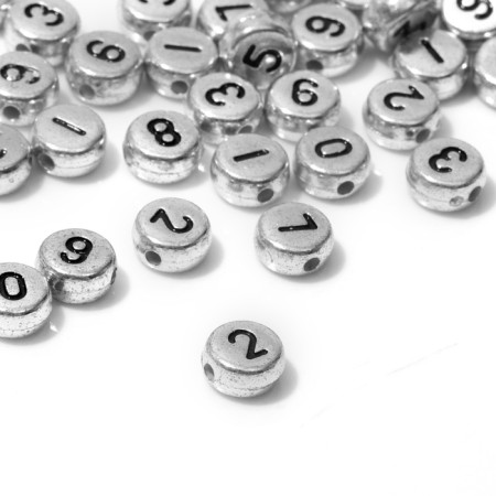 Acrylic bead "numbers" mix, 7 × 4 mm, set 10 g, silver color-1