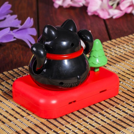 Plastic pendulum from the solar battery "Cat Mani-Neko with a tree" Black 8x10x6 cm-3