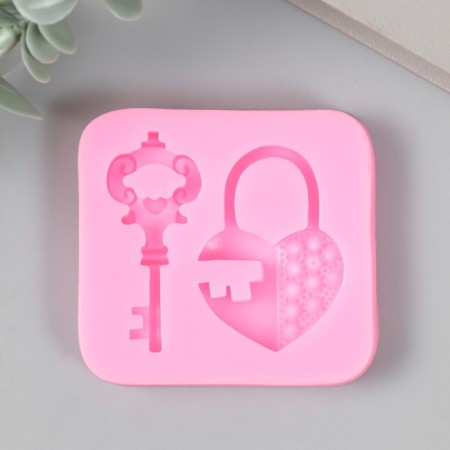 Mold Silicon "Key and a lock-heart" 2 items 5.8x6.2x1 cm-3