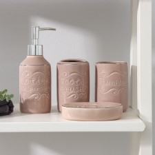 A set of accessories for the bathroom of the share of Soul, 4 items (soap dish, soap dispenser 350 ml, 2 cups), beige color