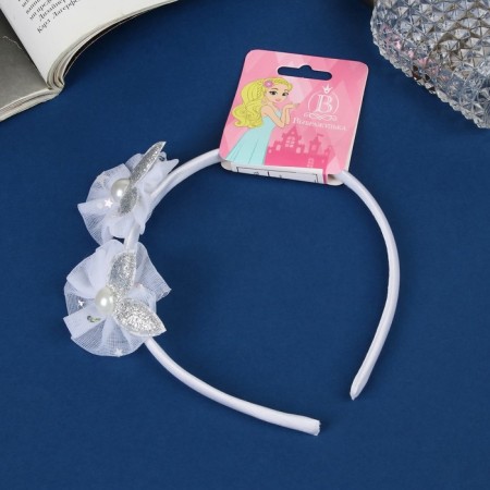 Hair cap "Schoolgirl" ears beads, d-5 cm, 1 cm, white-3