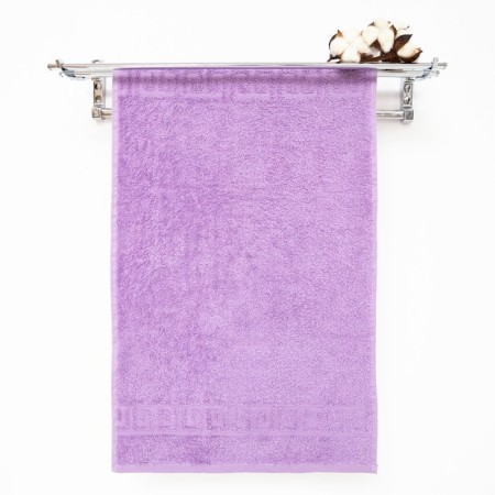 Terry towel with a Greek border 50x90 cm, regal orchid, cotton 100%, 430g/m2
