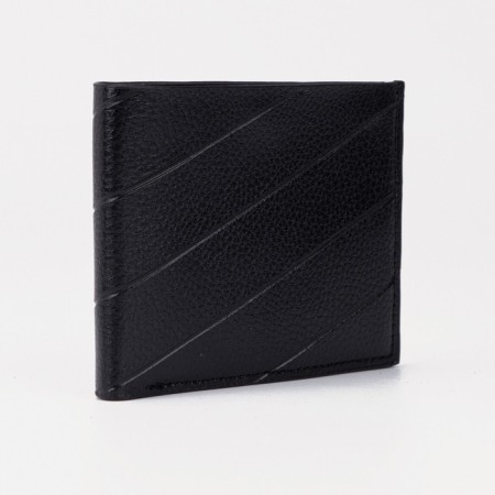 Male purse without fastener, department for bills, for maps, for coins, black color