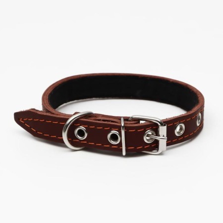 Leather collar on synthetic winterizer decorated, 45 x 2 cm, Osh 25-35 cm, brown-1