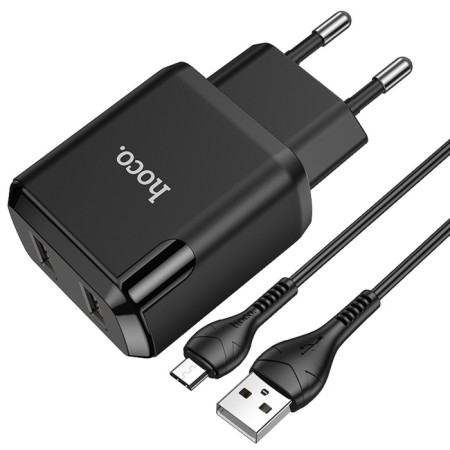 The network charger Hoco N7, 2 USB - 2.1 A, MicroUSB 1 m cable, black-4